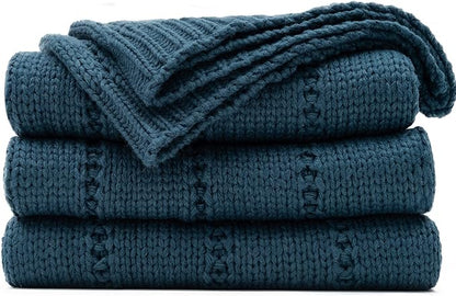 RECYCO Cable Knit Navy Blue Throw Blanket Twin Size, Super Soft Warm Cozy Decorative Knitted Throw Blanket 3.6LB for Large 60"x80"