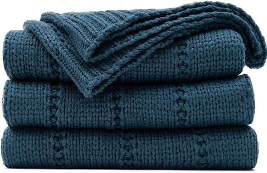 RECYCO Cable Knit Navy Blue Throw Blanket Twin Size, Super Soft Warm Cozy Decorative Knitted Throw Blanket 3.6LB for Large 60"x80"