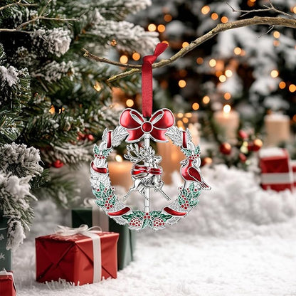 Christmas Ornament 2025 for Xmas Tree Hanging Decorations - 2025 Deer Christmas Wreath Ornament with Rotatable Reindeer for Holiday Decoration Keepsake Gift Lover Friends Family