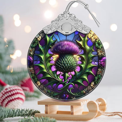 Scottish Thistle Stained Glass Orament - Christmas Ornament - Christmas Decorations for Tree - Holiday Present ldeas - Gift Exchange