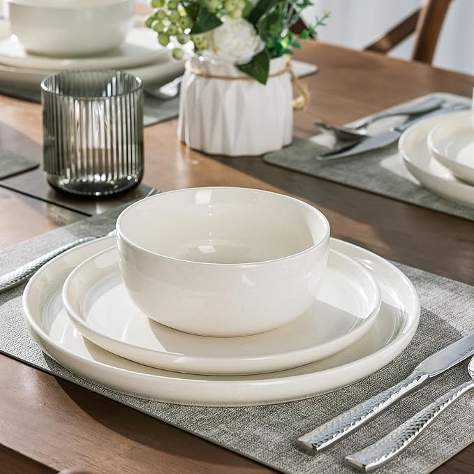 AmorArc Dinnerware Sets for 4, 12 Pieces Ceramic Plates and Bowls Set, Handcrafted Stoneware Plates Set, Dishwasher & Microwave Safe Dishes Set