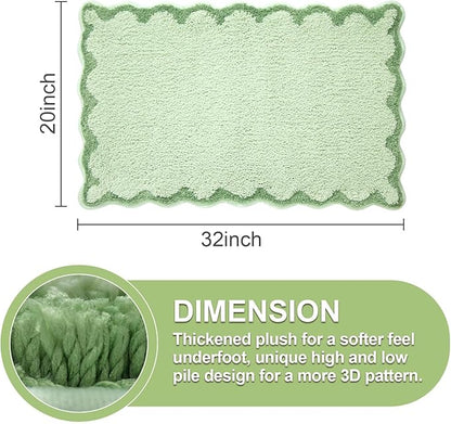 ORTIGIA Cute Green Scalloped Bath Mat, Fun Plush Microfiber Scallop Bathroom Rugs Non Slip Washable Quick Dry Absorbent, Bathmat Bath Rug for Shower Stall Vanities Kitchen Floor Entrance, 20x32