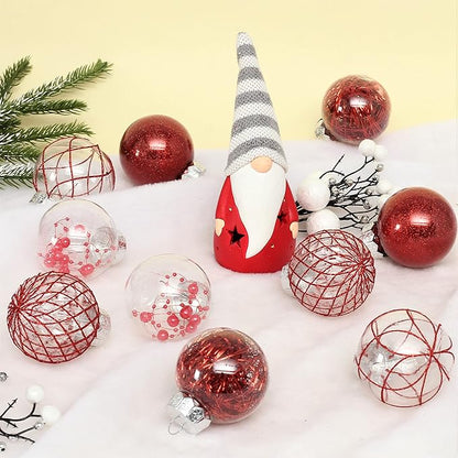 Clear Christmas Ball Ornaments, 30ct 2.36"/6cm Red Shatterproof Christmas Decorations Clear Plastic Ornaments Hanging Decorative Balls Bauble Set for Xmas Tree for Christmas Party Home Decor