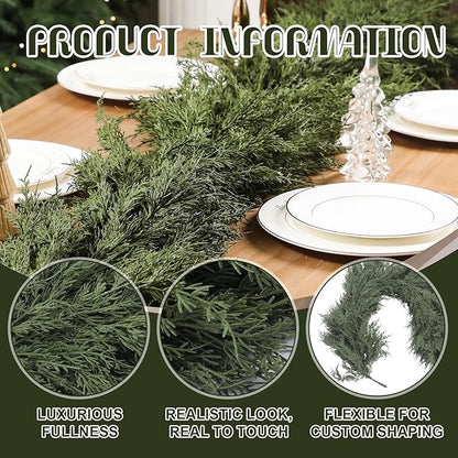 Dingion 1 Pcs 6 ft Christmas Cedar Garland - Thick & Lush, Soft Realistic Artificial Faux Cedar Cypress Pine Garland for Holiday Christmas Winter Home Table Mantel Wall Indoor Seasonal Decoration