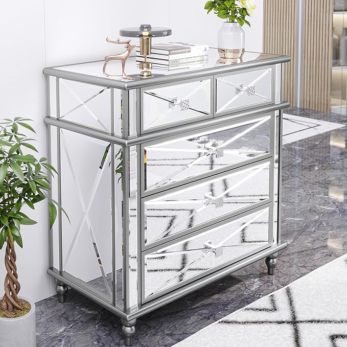 DWVO Silver 5 Drawer Dressers for Bedroom 35" Accent Chest with Drawers