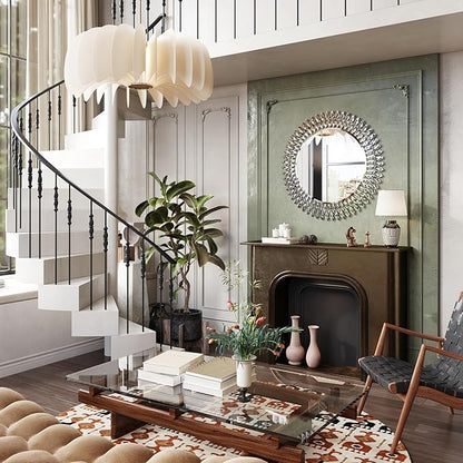 Kelly Miller Jeweled Mirror for Wall Mirror, 28 Inch Round Luxury Mirror with Sparkling Diamonds Beveled Modern Wall Decor for Bathroom, Living Room, Bedroom, Hallway