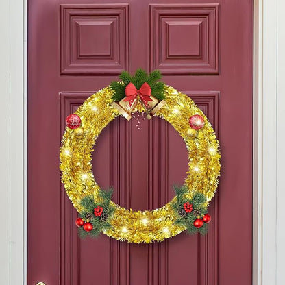 50FT Gold Christmas Tinsel Garland, Metallic Twist Shiny Hanging Garland Ornaments for Xmas Tree Party Supplies Thick Thin Metallic Streamers for Indoor Outdoor Decor