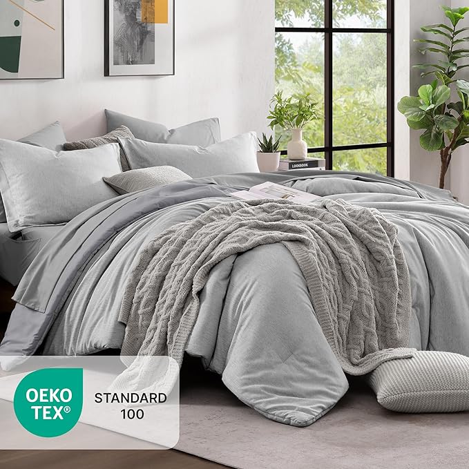 Monbix King Size Comforter Set, Grey Bed Set Reversible, King Size Comforter Set 7 Pieces, Cationic Dyeing Bed in a Bag with Comforter, Sheets, Pillowcases & Shams