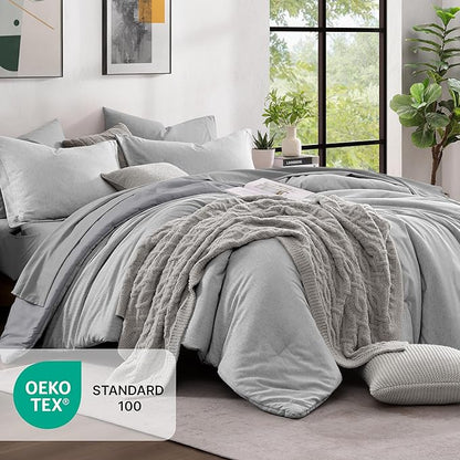 Monbix King Size Comforter Set, Grey Bed Set Reversible, King Size Comforter Set 7 Pieces, Cationic Dyeing Bed in a Bag with Comforter, Sheets, Pillowcases & Shams