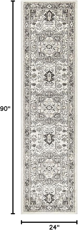 Orian Lone Star Belle Runner Rug 2x7.6 Traditional Floral Medallion, Natural Grey