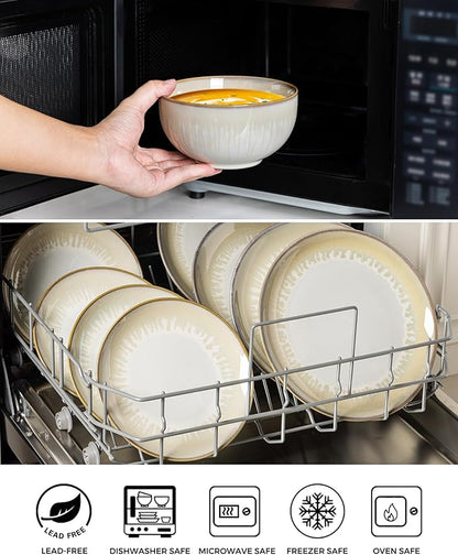 LERATIO Ceramic Dinnerware Sets for 4,Porcelain Plates and Bowls Sets,Handmade Reactive Glaze Dishes Set,Chip Resistant and Scratch Resistant | Oven&Dishwasher & Microwave Safe,Service for 4