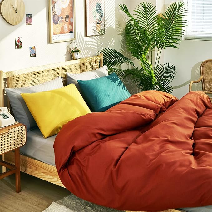 CLOTHKNOW Burnt Orange King Size Comforter Set 3Pcs Terracotta Bedding Comforter Sets Rust Comforter King Caramel Comforter Sets King