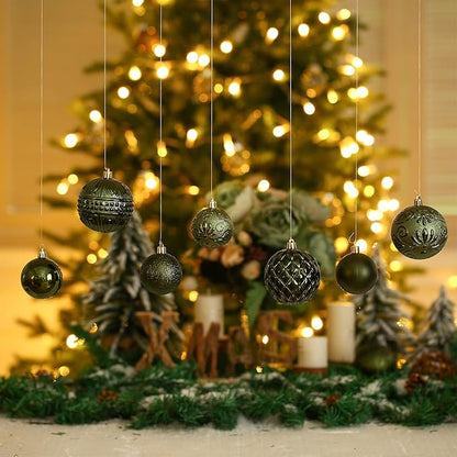 Christmas Ball Ornaments Dark Green Christmas Tree Decorations with Hang Rope-36pcs Shatterproof Christmas Ornaments Set with 6 Styles in 3 Sizes(Small Medium Large)