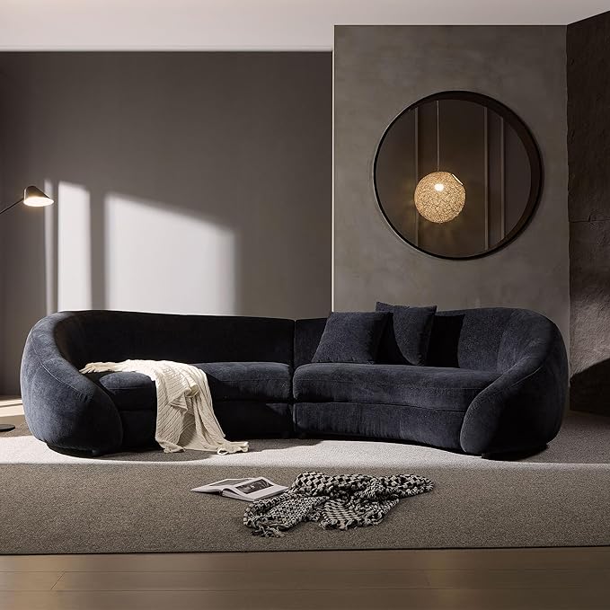 KEIKI 126" Curved Oversized Boucle Sectional Sofa with Love Heart Design, Modern 5-Seater Polyester Couch with 2 Decorative Pillows and Rolled Arms, Easy Assembly, for Apartment, Living Room, Black