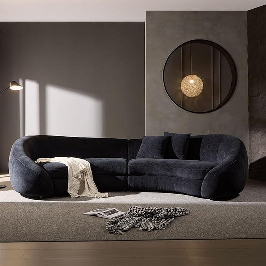 KEIKI 126" Curved Oversized Boucle Sectional Sofa with Love Heart Design, Modern 5-Seater Polyester Couch with 2 Decorative Pillows and Rolled Arms, Easy Assembly, for Apartment, Living Room, Black