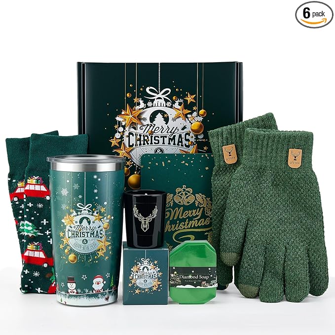 Christmas Gifts 2025,Christmas Gifts Basket for Women Men Merry Christmas Xmas Gift Basket Ideas Unique Xmas Present with ScentedCandle Glove Socks TumblerGift Set for Best Friends Coworker Teacher