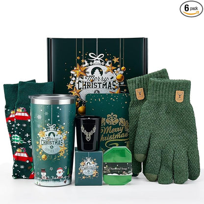 Christmas Gifts 2025,Christmas Gifts Basket for Women Men Merry Christmas Xmas Gift Basket Ideas Unique Xmas Present with ScentedCandle Glove Socks TumblerGift Set for Best Friends Coworker Teacher