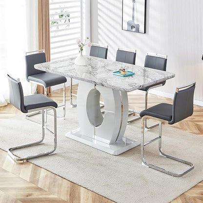 Bar Stools Set of 6,25" Counter Height Bar Stools with Footrest,Grey Faux Leather Kitchen Stools with Chrome Plated Metal Leg,Counter Height Stool Ideal for Island Pub Kitchen Counter Dining Chair