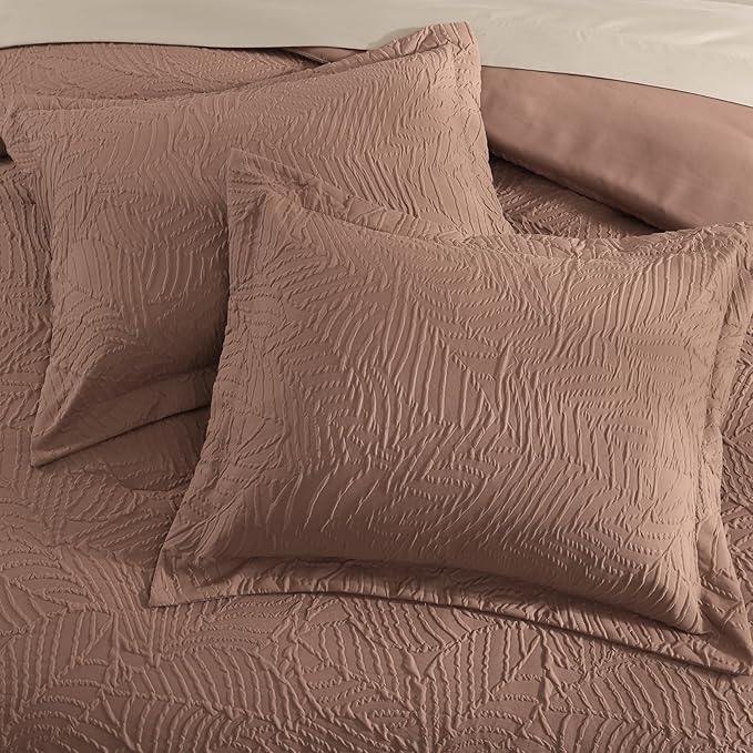 Geniospin Twin Comforter Set - 5 Pieces Brown Textured Bed in Bag, Twin Bedding Sets with Comforter, Sheets, Pillowcases & Shams，All Season Brown Bedding