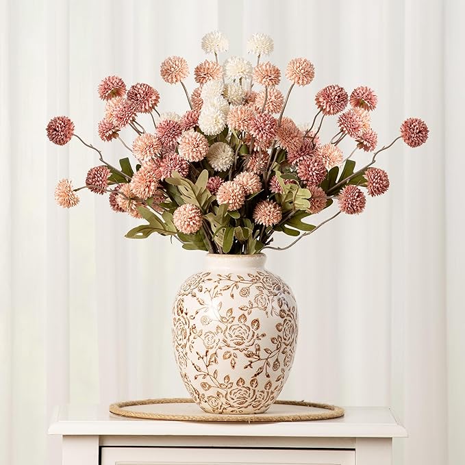 Ceramic Vintage Vase, Flower Decorative Vase Chinoiserie Decor Rustic Farmhouse Retro Floral Vases for Table Bookshelf Mantel Kitchen Living Room Office - 7.8inch Brown