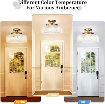 Lamomo Semi Flush Mount Ceiling Light, 3-Bulb Hallway Light Fixture, Antique Brass Gold Globe Glass Close to Ceiling Scone,Indoor Hanging Lantern for Bedroom Kitchen Porch Hallway,Bulbs Not Included