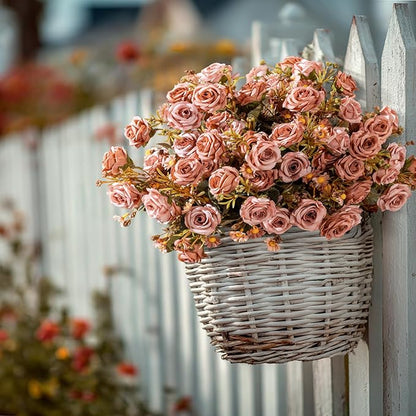 Artificial Flowers for Outdoor 4 Bundles Rose Bouquet with Daisy Faux Flowers UV Resistant for Home Indoor Outside Garden Porch Window Box Balcony Yard Porch Decor (Brown)