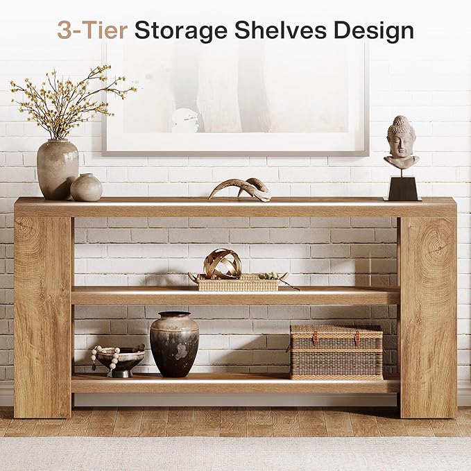 Tribesigns 70.9-Inch Extra Long Console Table with Storage, Narrow Wooden Sofa Table Behind The Couch, Farmhouse 3-Tier Entry Foyer Table for Entryway, Living Room, Hallway