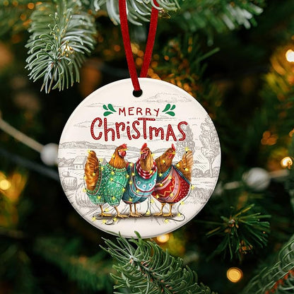 OASSIE Chicken Ornaments for Christmas Tree - Ceramic Christmas Ornaments 2025 - Chicken Ornaments for Xmas Tree, Rustic Home Decor, Rooster Gifts for Women Men Family Friends