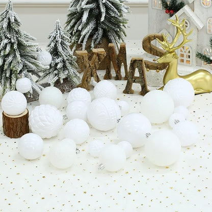 White Christmas Ball Ornaments Christmas Tree Decorations 36pcs Shatterproof Christmas Ornaments Set with 6 Styles in 3 Sizes(Small Medium Large)