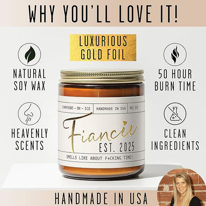 Fiance Gifts for Women, Engagement Gift - 'Fiancee Est. 2025' Soy Wedding Candle, w/Champagne on Ice - Infused w/Essential Oils I Engagement Gift for Her I Bridal Shower Gifts I 50Hr Burn, USA Made