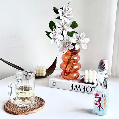 BLOFLO Transparent Glass Hydroponic Flower Vase, 7-Inch Orange Glass Vase, Four-Layer Geometric Glass Floral Vase for Home Décor, Modern Bubble Glass Vase for Home Office Wedding Table (Orange)