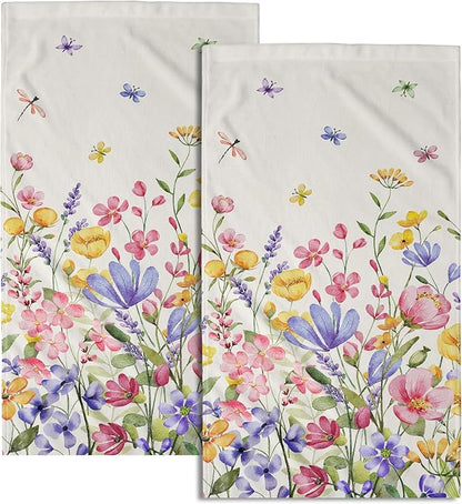 Spring Floral Dish Towels Set of 2 Colorful Decorative Kitchen Towels Absorbent Holiday Tea Towels