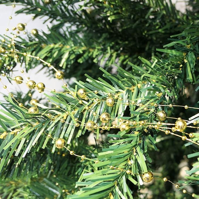 Christmas Tree Beads Garland,66 Feet Gold Pearl Strands Chain Sparkle for Christmas Tree Decoration and Crafts