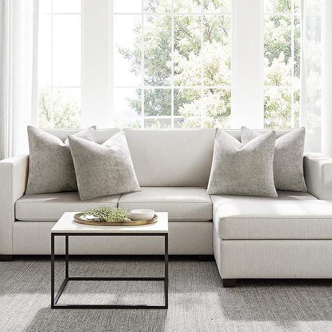 MIULEE Pack of 4 Throw Pillow Covers 20x20 Inch Light Gray Soft Decorative Chenille Pillow Covers Farmhouse Accent Cushion Covers for Boho Home Decor Bedroom Living Room