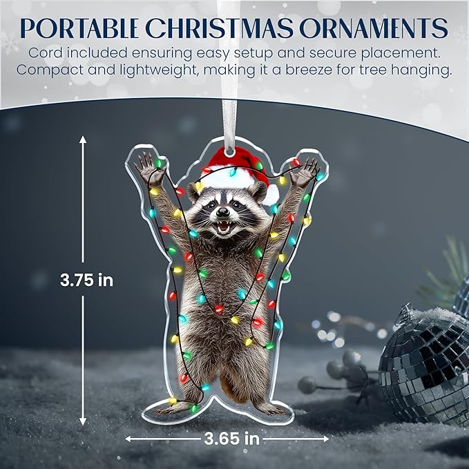 OASSIE Christmas Raccoon Gifts for Women Men - Acrylic Christmas Ornaments 2025 for Tree Decorations - Funny Racoon Gifts for Women Animal Lovers, Raccoon Ornament, Racoon Gift for Mom Dad Friends