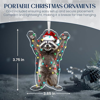 OASSIE Christmas Raccoon Gifts for Women Men - Acrylic Christmas Ornaments 2025 for Tree Decorations - Funny Racoon Gifts for Women Animal Lovers, Raccoon Ornament, Racoon Gift for Mom Dad Friends
