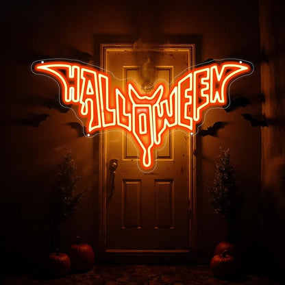 Halloween Bat Shaped Neon Sign Spooky Red LED Wall Decor For Haunted House Party Gothic Bar Room Glowing Halloween Decoration Outdoor Use Bedroom Home Decor Bar LED Decoration Light-Orange