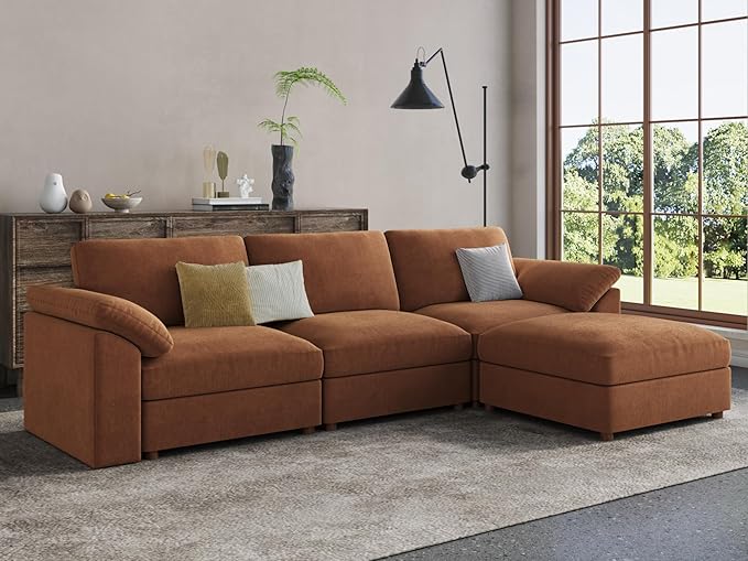 EASE MOOSE Brown Sectional Modular Sofa，Oversized L Shape Sectional Couch Wide Deep Modular Sofa Brown Couch