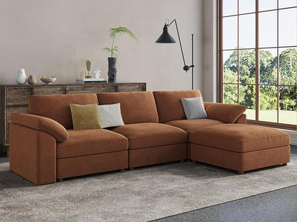 EASE MOOSE Brown Sectional Modular Sofa，Oversized L Shape Sectional Couch Wide Deep Modular Sofa Brown Couch