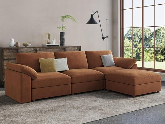 EASE MOOSE Brown Sectional Modular Sofa，Oversized L Shape Sectional Couch Wide Deep Modular Sofa Brown Couch