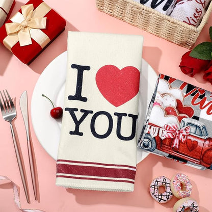 Oudain Valentines Kitchen Towels Set of 6 Red Hearts Gnome Holiday Tabletop Decor