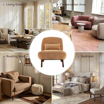 Morden Fort 3 Piece Boucle Sofa Set, Modern Upholstered Couches Sofas Set Durable Comfy Boucle Pet-Friendly, 2 ArmlessChairs & 3-Seater Sofa Sets for Living Room Bedroom Apartment, Toffee Orange