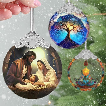Nativity Christmas Ornaments, 3" Stained Glass Christmas Decor, Religious Ornaments for Christmas Tree, Christian Gifts for Kids, Religious Gifts for Women, Perfect for Holiday Party, Window, Tree