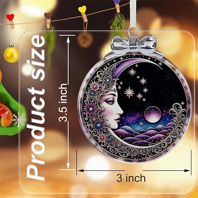 Sun and Moon Christmas Ornament Crystal Glass with Gift Box- Hanging Ornaments for Christmas Tree Xmas Decorations, Holiday Keepsake Present Exchange Ideas