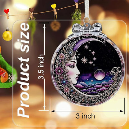 Sun and Moon Christmas Ornament Crystal Glass with Gift Box- Hanging Ornaments for Christmas Tree Xmas Decorations, Holiday Keepsake Present Exchange Ideas