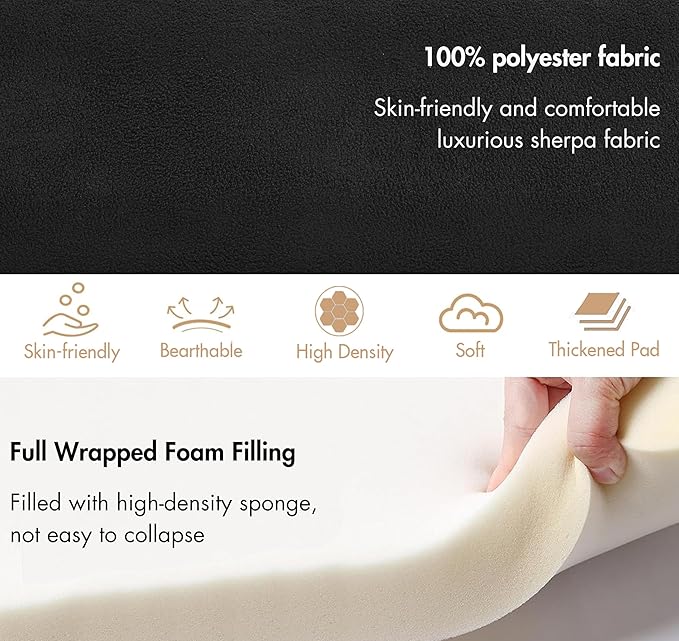 3-Pieces Modern Upholstered Ottoman Waterfall Bench for Bedroom End of Bed Accent Chair, 53" Sherpa Entryway Bench Sets, Comfy Indoor Narrow Window Bench Bed Stool Living Room Bedroom, Black