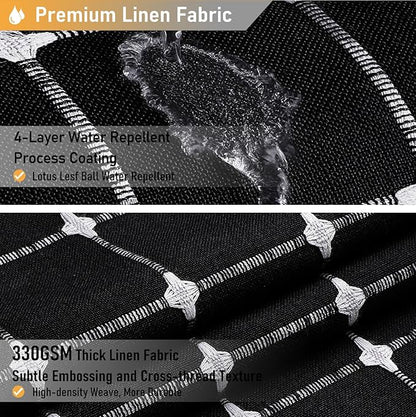 BTTN Stall Fabric Shower Curtain - 54x78 Inch Boho Linen Heavy Duty Tassel Shower Curtain Set with 10 Hooks, Narrow Rustic Modern Farmhouse Neutral Cloth Shower Curtains for Bathroom - Black and White