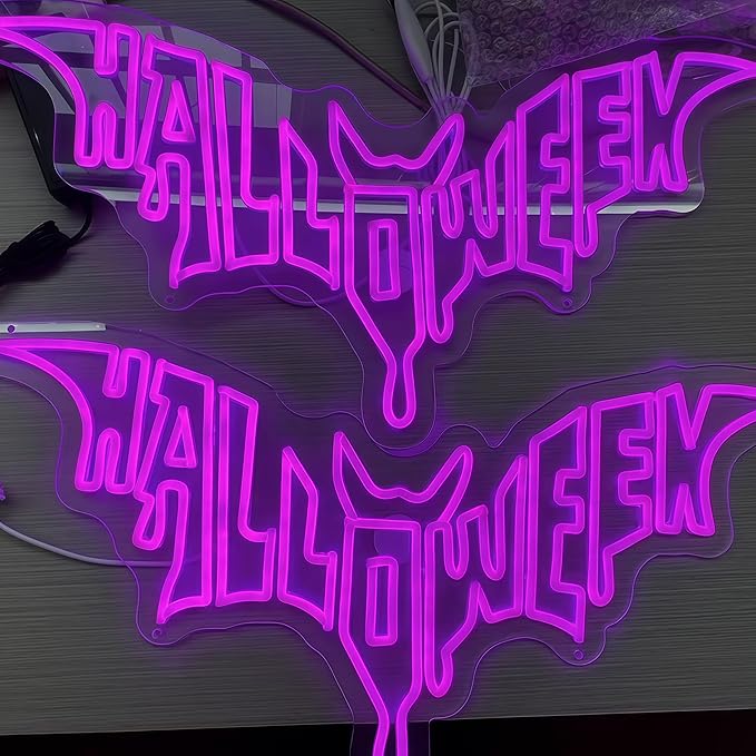 Halloween Bat Shaped Neon Sign Spooky Red LED Wall Decor For Haunted House Party Gothic Bar Room Glowing Halloween Decoration Outdoor Use Bedroom Home Decor Bar LED Decoration Light-Purple