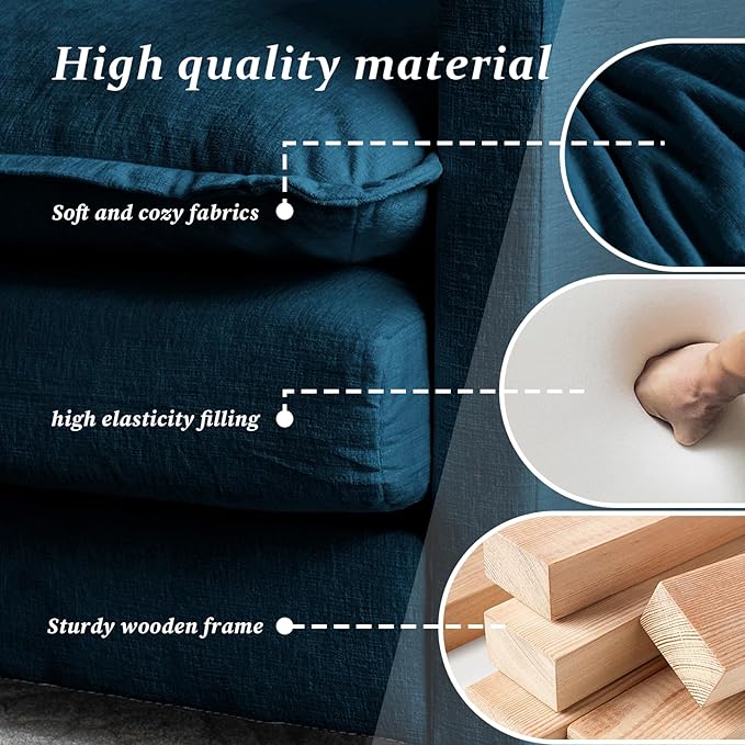 SoarFlash Chenille Sectional Sofa, Comfy Modular Single Sofa with Ottoman, Modern Recliner Deep Seat Sofa Set for Living Room,Deep Blue