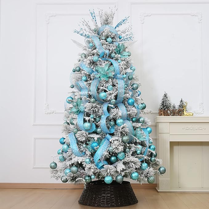 Christmas Ball Ornaments Baby Blue Christmas Tree Decorations with Hang Rope-36pcs Shatterproof Christmas Ornaments Set with 6 Styles in 3 Sizes(Small Medium Large)